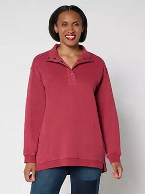 LOGO by Lori Goldstein Long Sleeve French Terry Henley Top, Sz L a698994